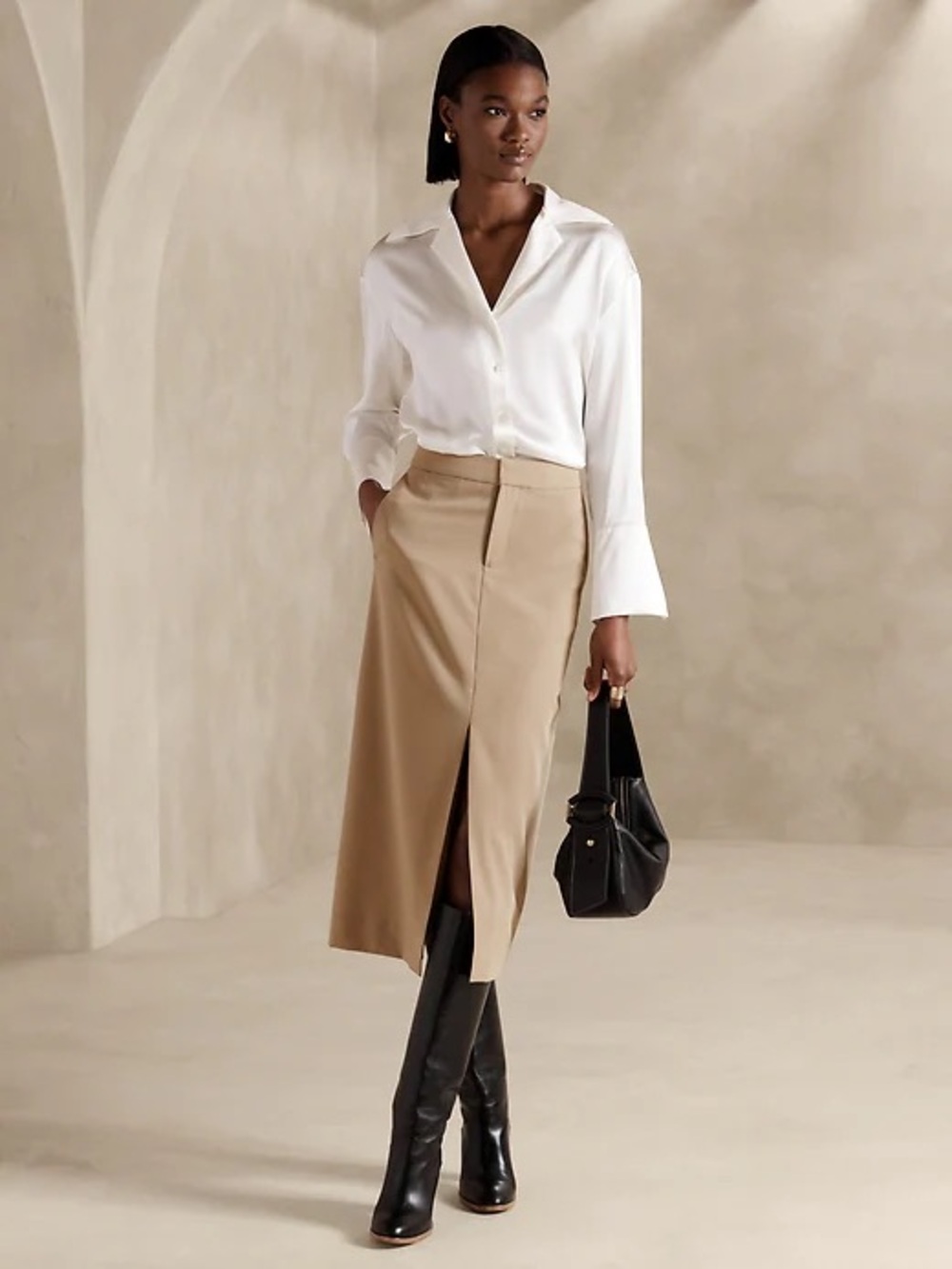 Banana Republic Vasto Italian Wool Slit Front Midi Skirt Sz 4
